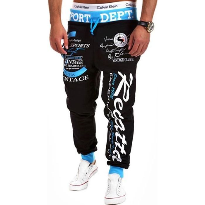 Jogging pants - Luxury - Printed - Men's - Black - Fitness - Elastic waist