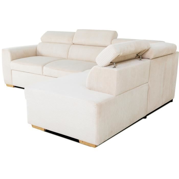 Divano angolare reversibile e trasformabile - 4/5 posti - KELIO - Velluto a coste beige - 245 x 184 x 77/87 cm