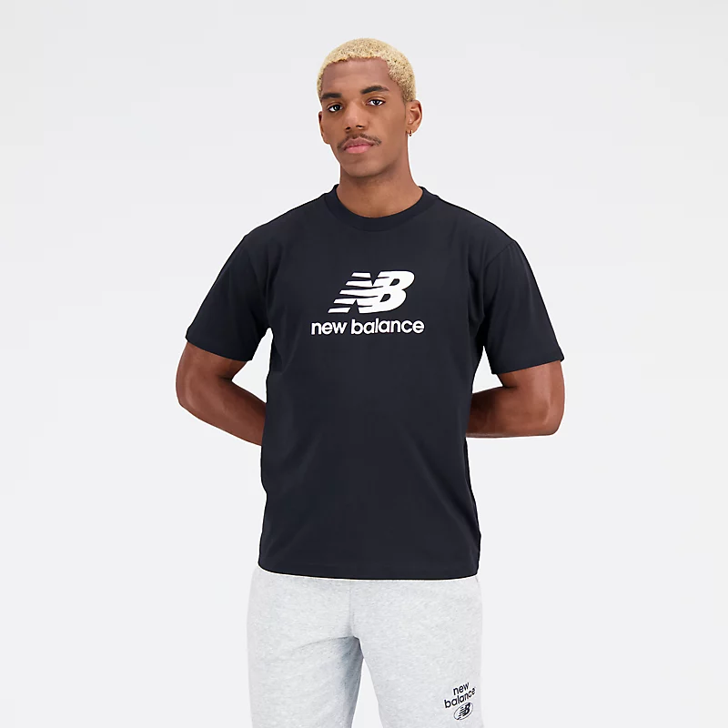Tricou bărbătesc Essentials Stacked Logo din bumbac cu mânecă scurtă - NEGRU
