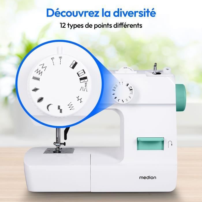 Macchina da cucire - MEDION - SM 70 - 71W - 12 punti - 700 giri/min - LED - Turchese