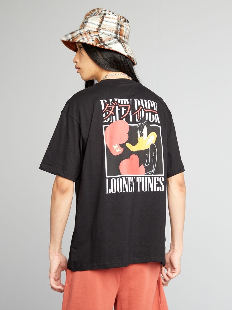 Camiseta Looney Tunes Oversized com Gola Redonda - Preta
