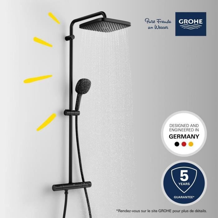 Colonna doccia con miscelatore termostatico - Risparmio idrico - GROHE Vitalio Comfort 250 - Nero opaco - 266962431