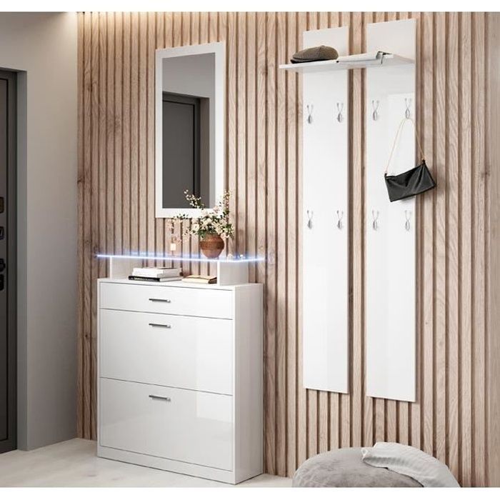 Entryway furniture - DESIGN FURNITURE - Paola - Mirror - Coat rack - High-gloss white shoe cabinet