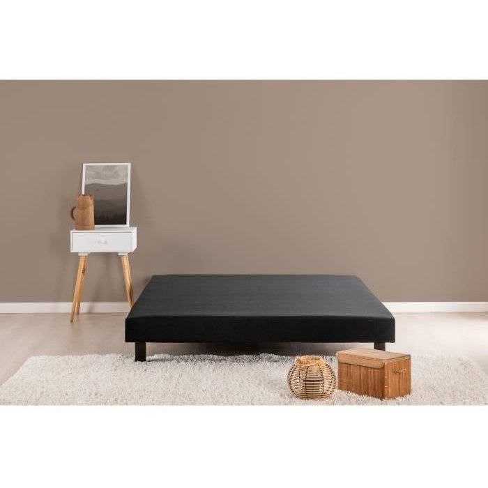 Base de cama tapizada 160x200 cm - Negra - Patas incluidas - DEKO DREAM Rakenne