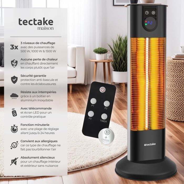 Riscaldamento per esterni - TECTAKE - Riscaldatore a infrarossi SOLARIS TERRA da 1500W con funzione timer e 3 livelli di potenza