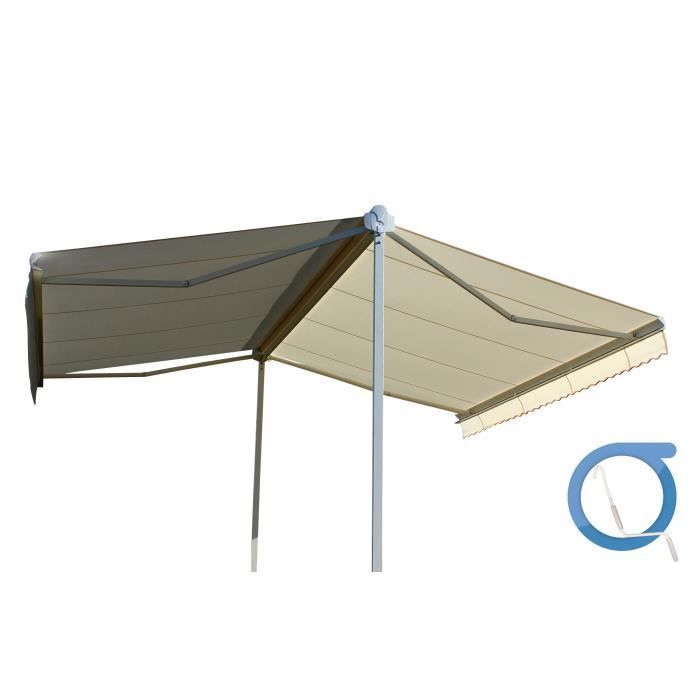 Toldo manual de doble pendiente de 4x2x3 m - Tela beige y estructura de satén blanco - GARDEN OMBRAZUR