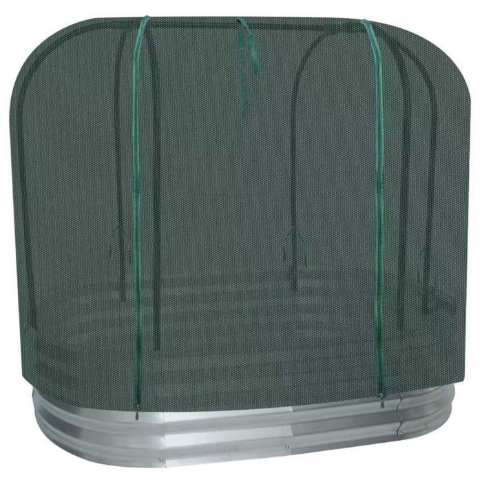 Carré potager surélevé métal 120x60x110 cm avec arceaux + filet protection, acier galvanisé anti-rouille - gris/vert