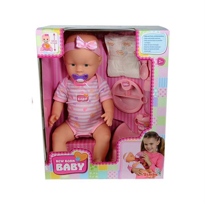Roze pasgeboren babypop van 43 cm - Drinkt en plast - Inclusief accessoires