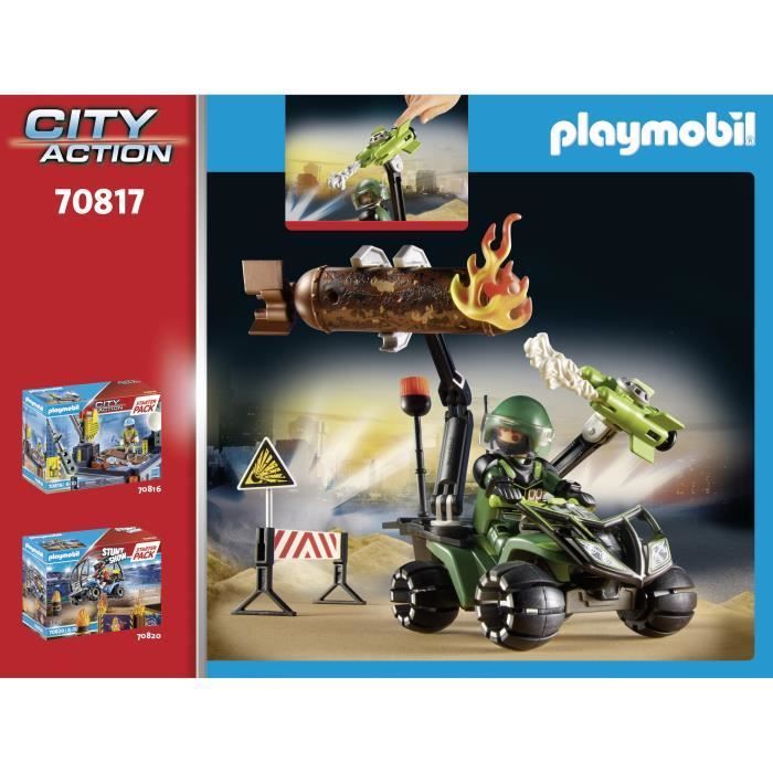 PLAYMOBIL - City Action - Starter Pack Policier et démineur - Quad et accessoires inclus