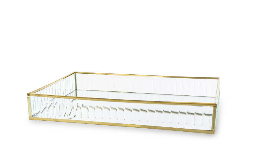 Taca metalowa złota ryflowane szkło 4,5x30x20 cm