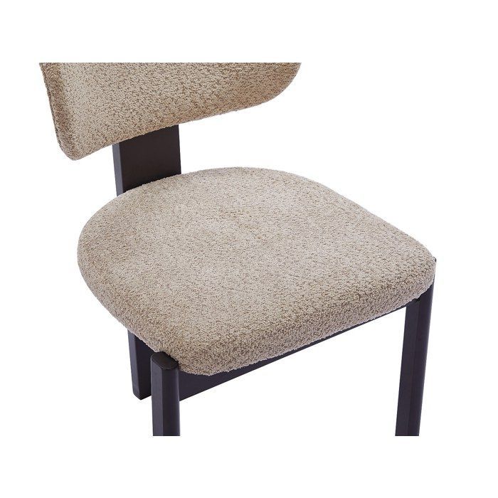 Lot de 2 chaises en tissu bouclette et bois d'hévéa noir - Taupe - WILANA