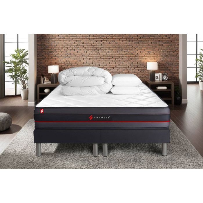 REGEN mattress pack 180x200 + double black bed bases 90x200 + duvet + 2 pillows 180 x 200 cm Black