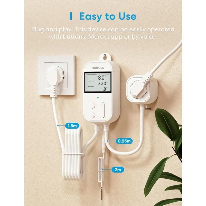 Meross slimme thermostaatstekker - WiFi-model - Afstandsbediening - Compatibel met Alexa - Temperatuurbereik -30°C tot 110°C