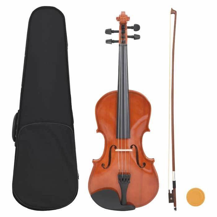 Juego de violín vidaXL con arco y mentonera, madera oscura, 4/4