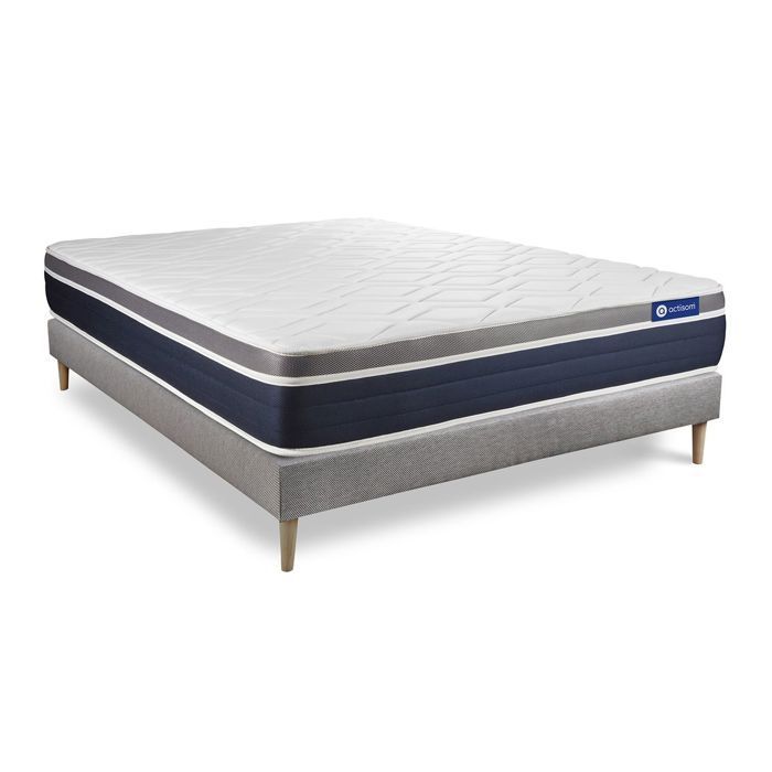 Conjunto de colchón y base de cama de 140x190 cm - Base de cama gris (requiere montaje) - Actimemo Comfort