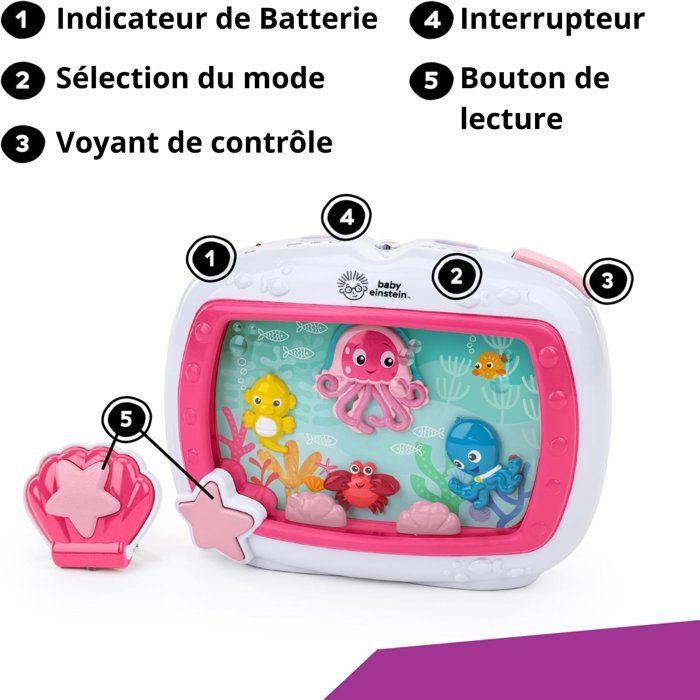 BABY EINSTEIN – Baby-Nachtlicht „Ozeanträume“ – Musikalische Aquarium- und Meeresgeräusche, Fernbedienung, Rosa