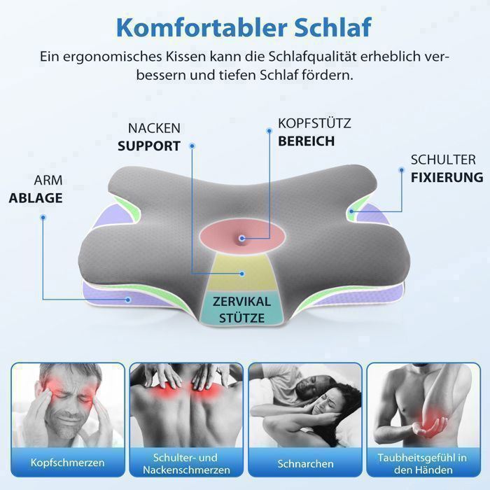 Almohada ergonómica de espuma viscoelástica MULISOFT P-105 | Soporte cervical | Tejido transpirable de seda helada | Máximo confort - Gris