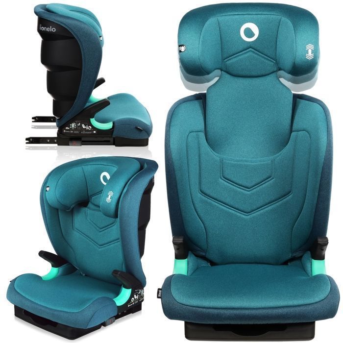 Silla de coche LIONELO Neal i-Size 2/3 - ISOFIX - Asiento ancho - Ventilada - Reclinable - 100-150 cm - Turquesa
