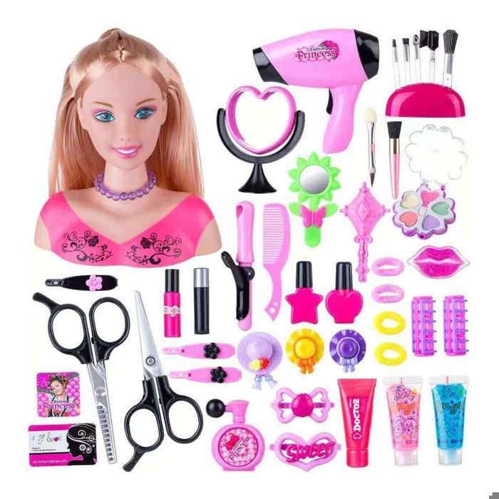 Tête à Coiffer et Maquiller - 45 Pièces Tête de Coiffage avec Accessoires de Coiffure - Jeu Dimitation Cadeau pour Enfant Fille