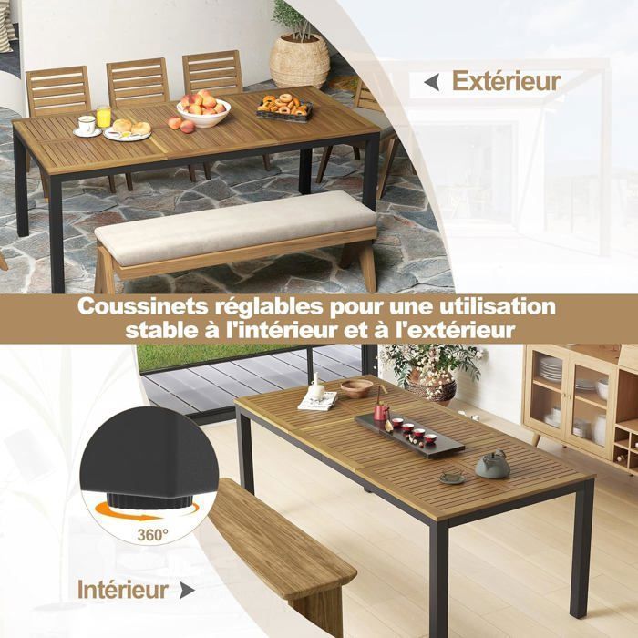 Table à Manger de Jardin - GOPLUS - 8 Personnes - Plateau 200x90CM avec Trou de Parasol en Bois d'Acacia - Charge 75KG - Pied Droit