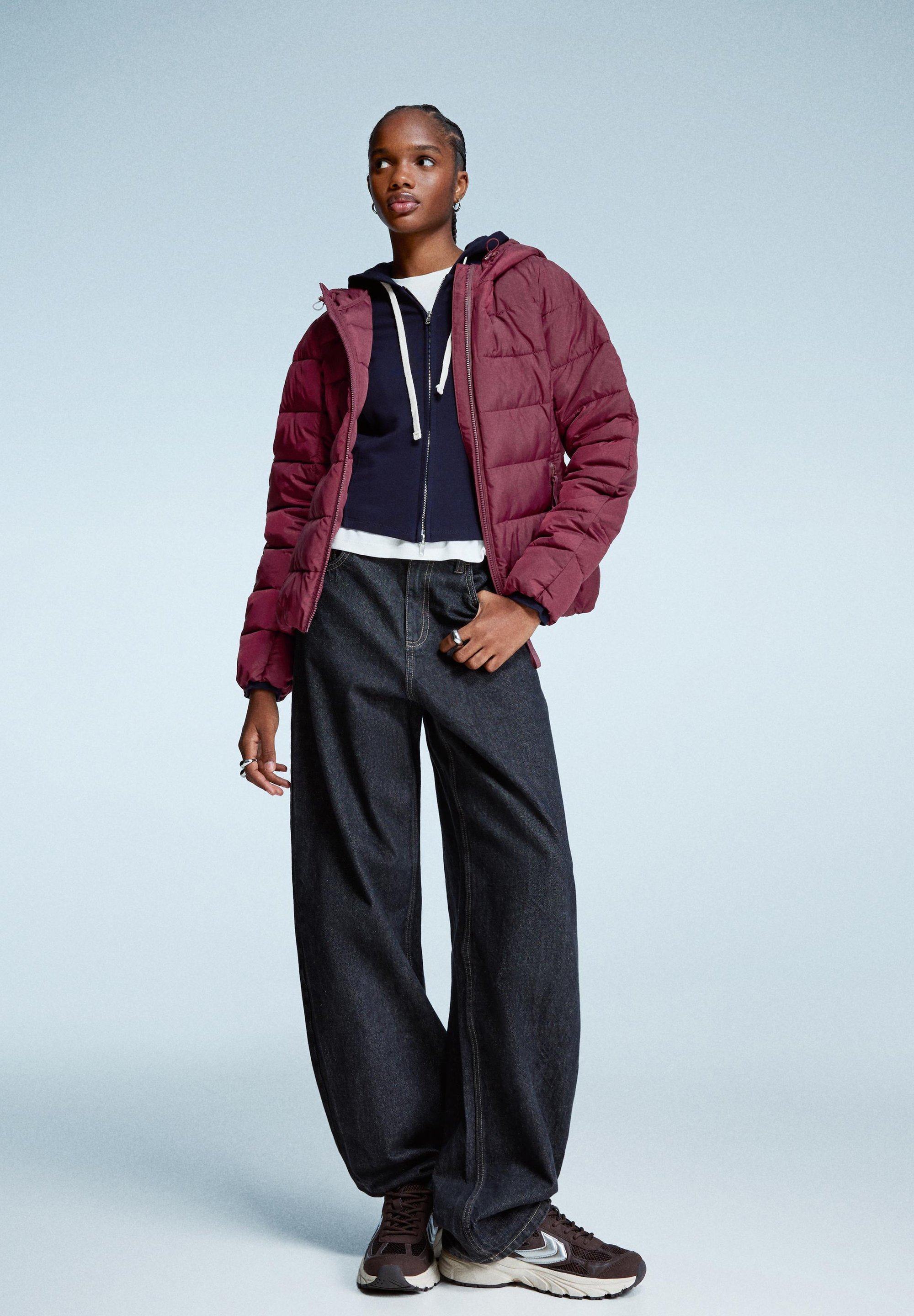 Zimní bunda Bershka - tmavě červená