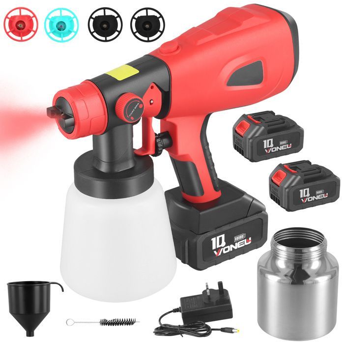 Cordless Electric Paint Sprayer with 2 x 21V 2600mAh Batteries, 3 Spray Modes for Furniture, Fences, and Walls