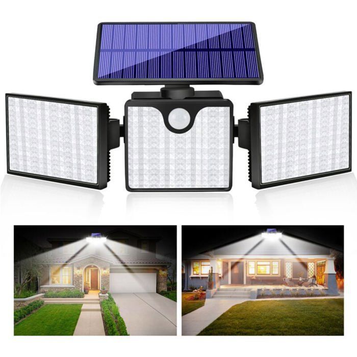 Lámpara solar exterior de 266 LED con sensor de movimiento y clasificación solar IP65.