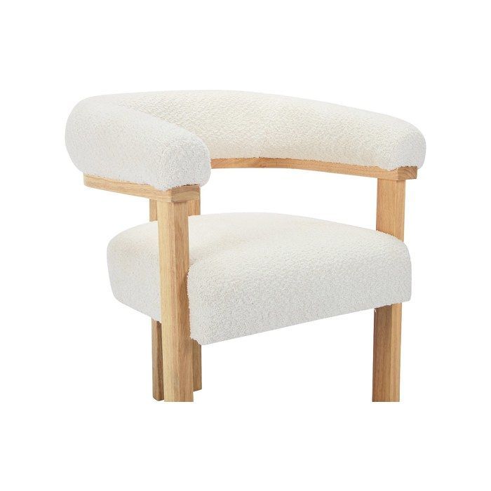 Lot de 2 chaises avec accoudoirs en tissu bouclette et bois d'hévéa naturel - Blanc - LIVELIA