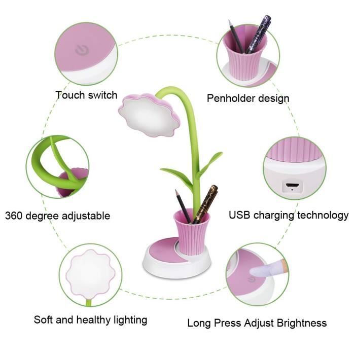 Lampe de Bureau - ZGEER - Lampe de Table Rechargeable USB - Rose - LED - 3W - Liseuse