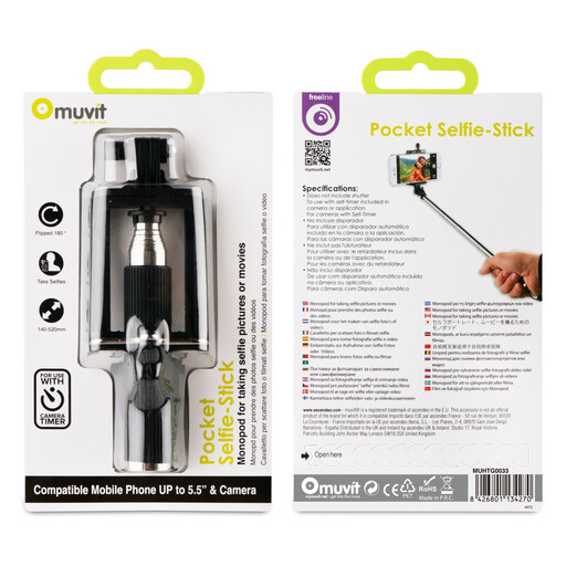  Muvit Selfie-Stick bis zu 5,5 Zoll, Schwarz