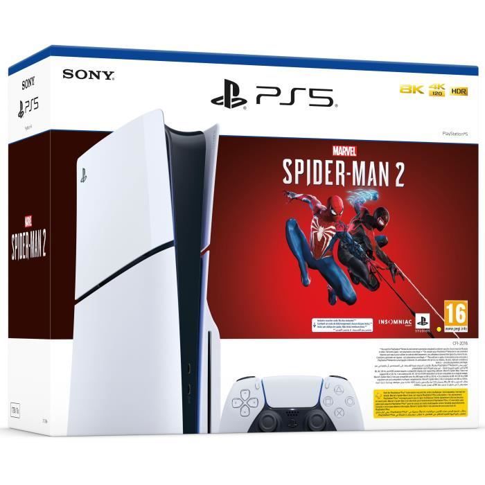 Pack PS5 Standard (avec lecteur CD) : Console PlayStation 5 (Modèle Slim) + Marvel's Spider-Man 2 (code dans la boîte)