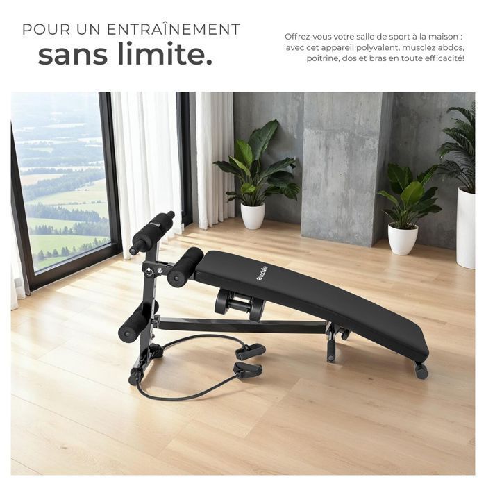 Equipo de ejercicio - TECTAKE - CUTTLER banco abdominal plegable y ajustable con 6 posiciones, 129 x 55 x 70 cm - Negro