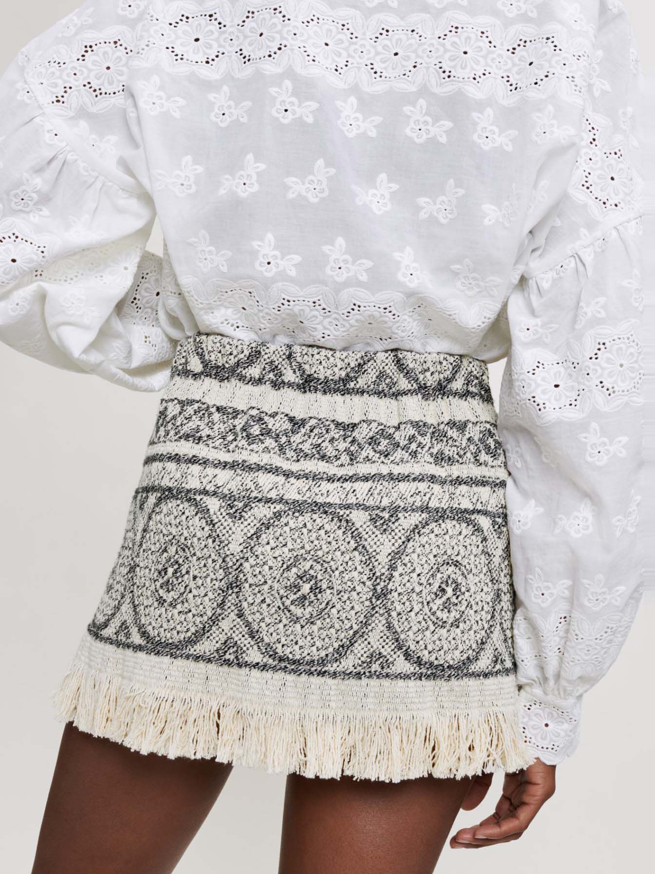 Jacquard rokje met franjes - Ecru Noir