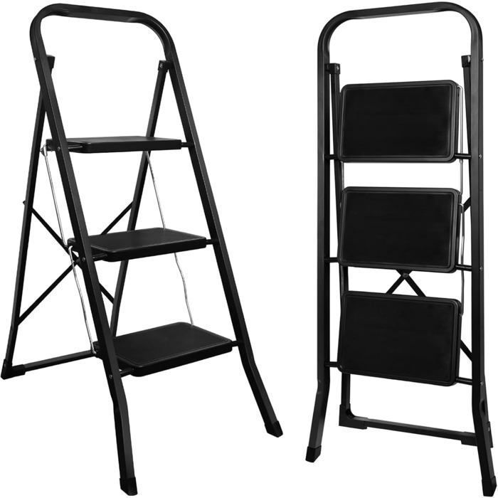3-Step Ladder, Non-Slip, Folding Step Stool, 3-Level, Max 150kg, Sturdy Steel, Indoor Use