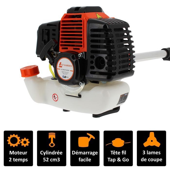 GT GARDEN - Decespugliatore a benzina, 52 cc, 3 CV