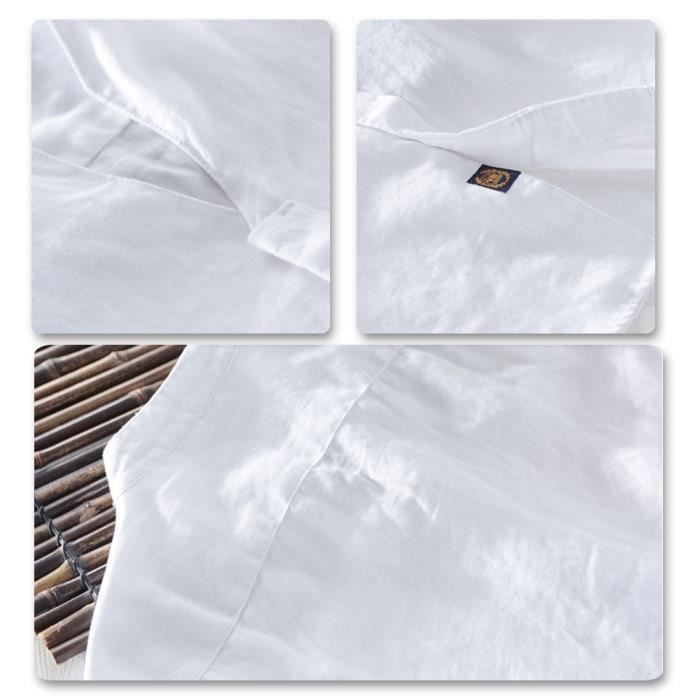 Camisa de hombre - FUNMOON - Cuello mandarín - Manga corta - Corte ajustado - Verano