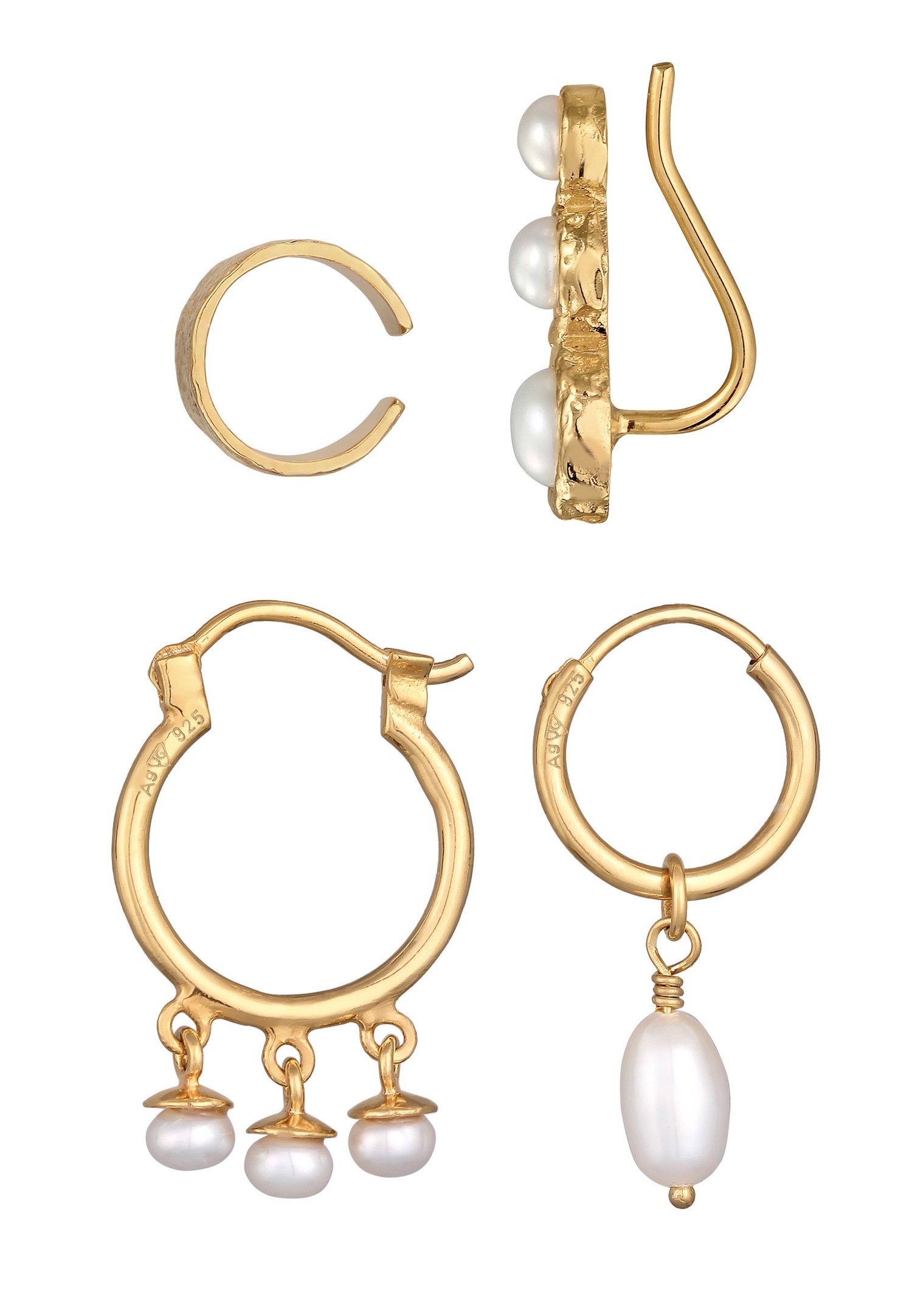 Elli Femmes Earcuff Créole Earclimber Set élégant avec Perles de Culture d'Eau Douce en argent sterling 925