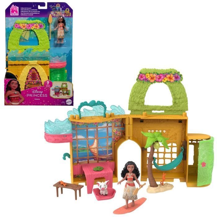 Disney Moana Stacking Stories Dollhouse Playset with a small Moana doll, 1 animal friend and 9 accessories - MATTEL