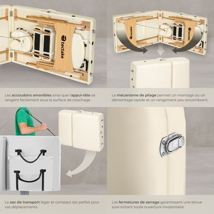 Camilla de masaje - TECTAKE - Camilla de tratamiento plegable de 3 secciones con bolsa de transporte 218 x 102 x 90 cm - Beige