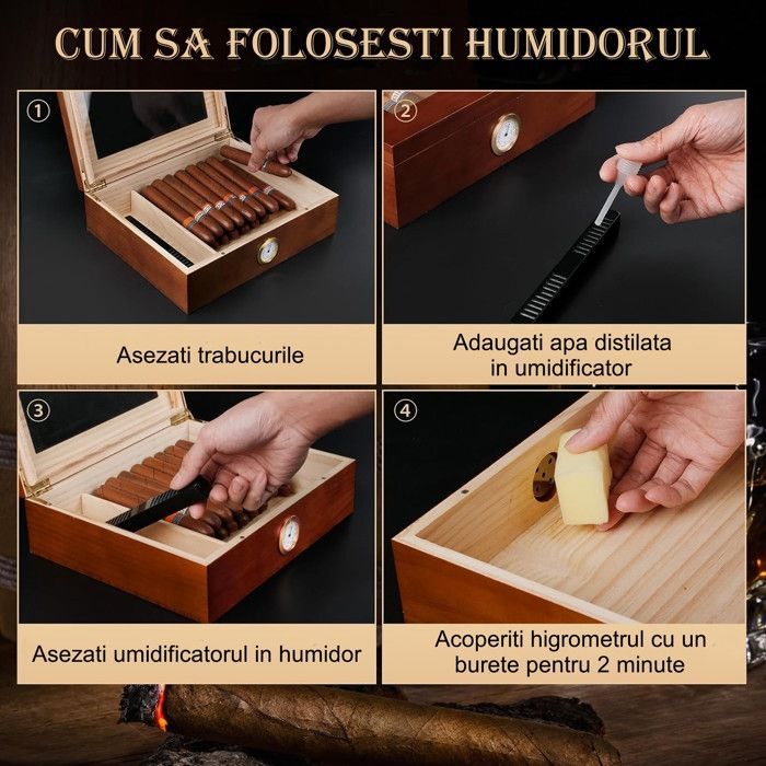 Cave à cigares de Cigares, depuis le Cèdre de l'Humidificateur, Hygromètre et Couvercle en Verre de 20 à 25 Cigares, Brun