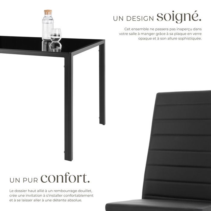 Table à manger avec chaises - TECTAKE - Ensemble dîner BERLIN 4 sièges rembourrés avec revêtement en cuir synthétique - Noir