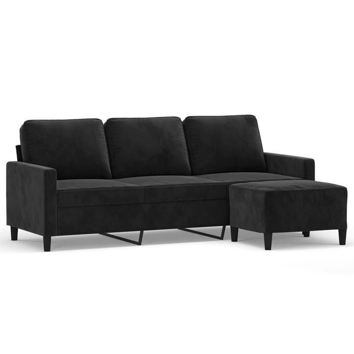 vidaXL 3-Seater Sofa with Footrest, Black, 180 cm, Velvet, sofa, sofa with footrest, three-seater sofa, 3201060