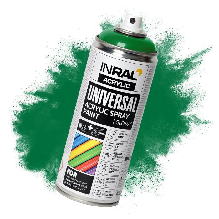 Peinture acrylique aérosol INRAL RAL6029 vert menthe brillant – séchage rapide, protection durable intérieur/extérieur – 400 ml