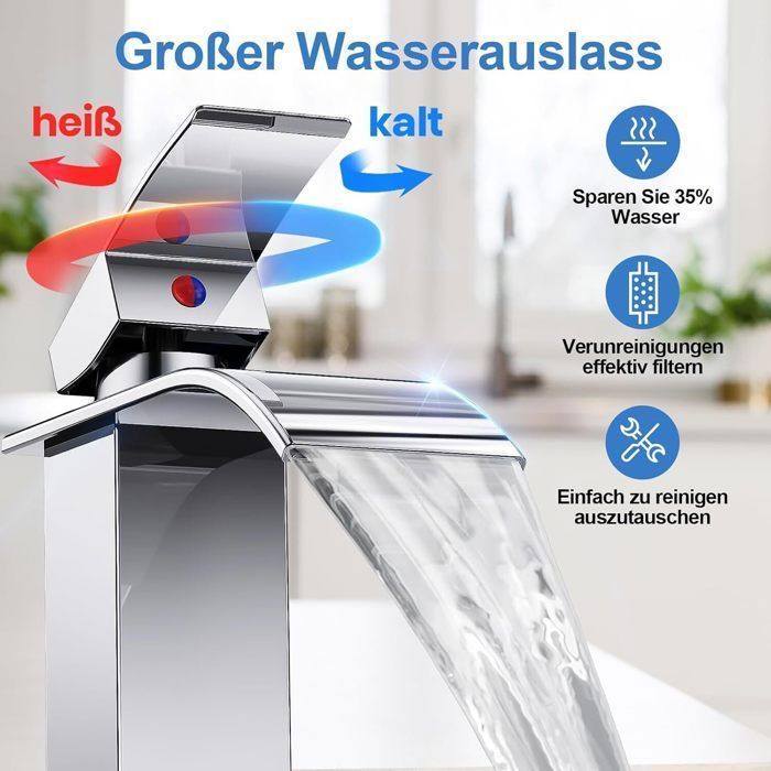 Badeværelsesarmatur - OTBACT - Vandfald - Krom - Varmt og koldt vand - Nem installation