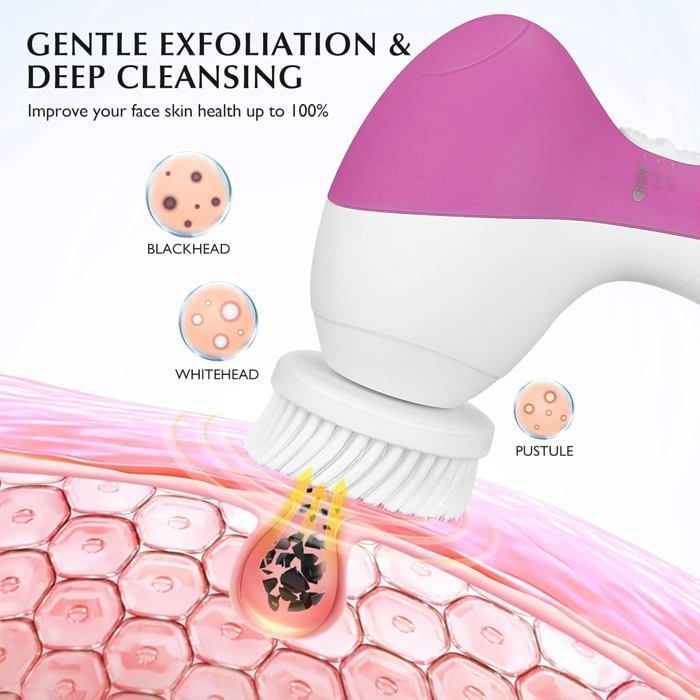 Brosse nettoyante visage rotative : exfoliant électrique 5 en 1, appareil nettoyant rotatif étanche pour un nettoyage
