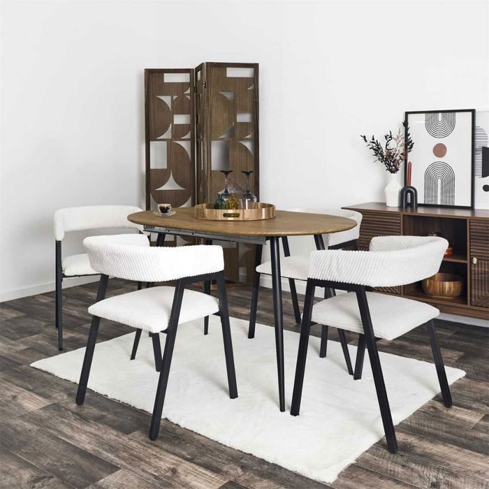 Juego de 2 sillas de comedor de diseño en metal y pana color crema - AMORY