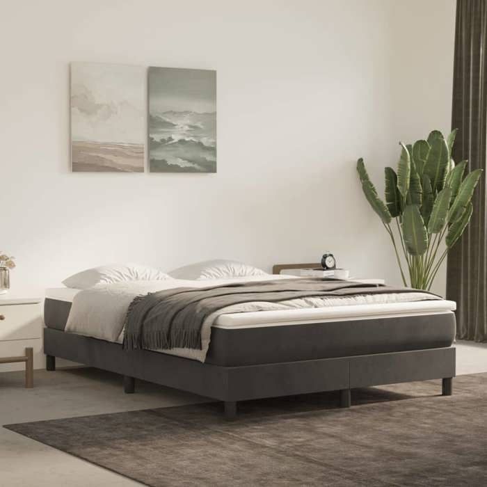 Muebles de cama - ZENCORE - Estructura de cama doble - Base de láminas - Terciopelo gris oscuro 140x190 cm 546259
