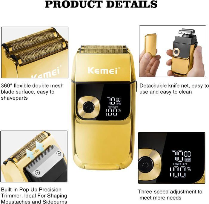 Rasoir Electriques Hommes Tondeuse Barbe Homme Rasoir Professionnel Rasoir Électrique 100% Étanche, Lames Têtes De Contour, A[J150]
