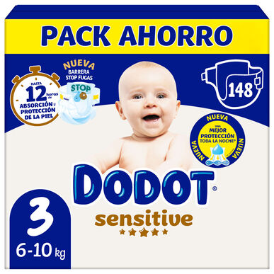 Dodot Sensitive 6-10 kg størrelse 3 babybleier lekkasjebeskyttelse 148 enheter 148 enheter