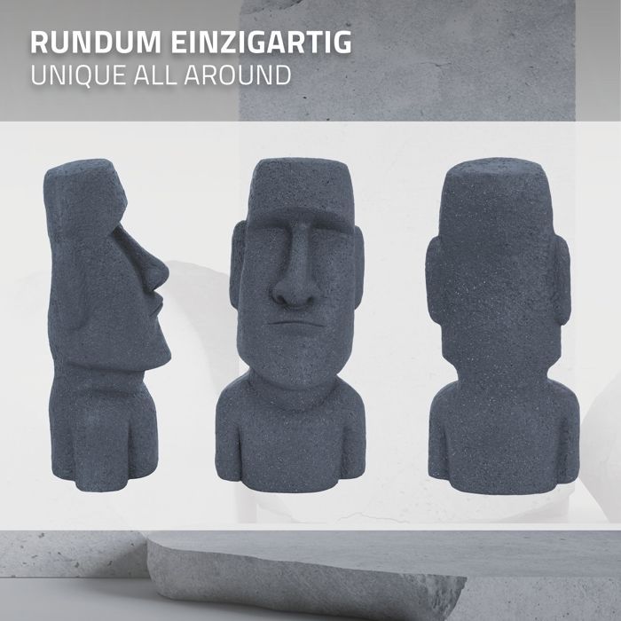 ECD Germany Statue Décorative Île de Pâques Rapa NUI Moai Tête 56 cm Haut Figure Résine Pierre Moulée Gris Ornament Jardin